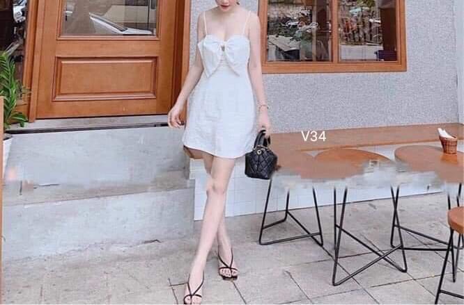 Đầm 2 dây nơ ngực kate-MTB