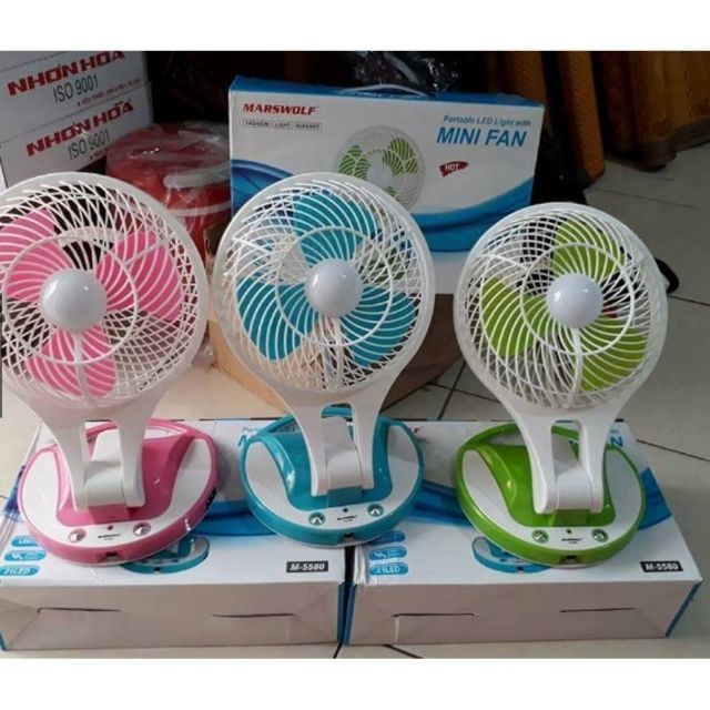 Quạt tích điện jr 5580 mini fan 2 in 1 gấp gọn