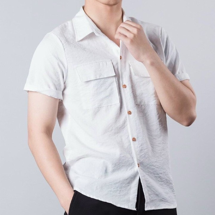 Áo sơ mi nam cộc tay phối túi chất đũi mặc cực mát - 𝑨𝒓𝒖 𝑺𝒉𝒐𝒑