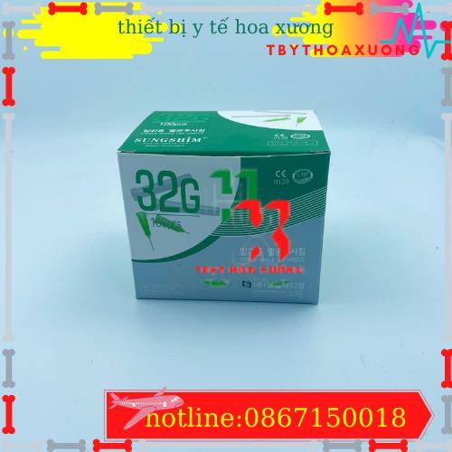 Hộp 100 cây kim sungshim tiêm meso 30g 32g 34g 4mm tiêm căng bóng cá hồi prp hàn quốc