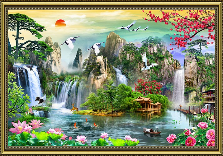 Tranh dán tường 3D VTC Sơn thủy hữu tình NewTM-001K KT 90 x 60 cm