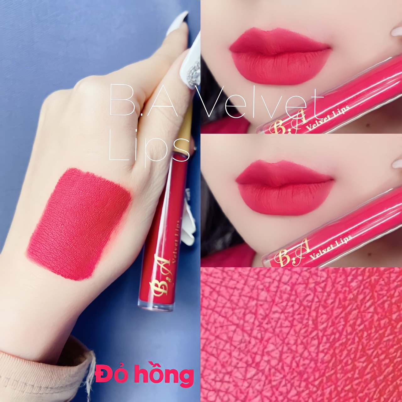 [HCM][Đỏ Hồng] Son Kem Lì Nắp Vàng Cao Cấp B.A Màu Đỏ Hồng