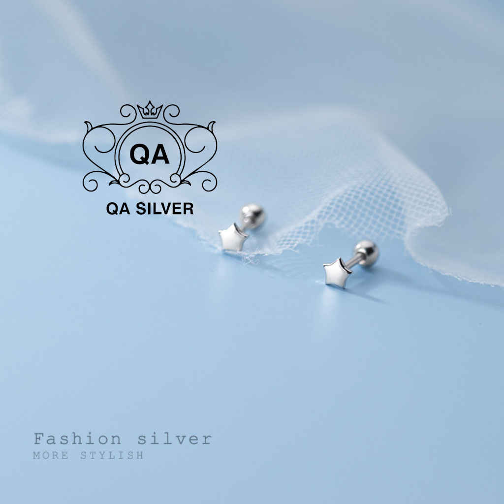 Khuyên tai bạc 925 ngôi sao năm cánh chốt bi bạc bông nam nữ tối giản S925 STAR QA SILVER Earrings EA230304