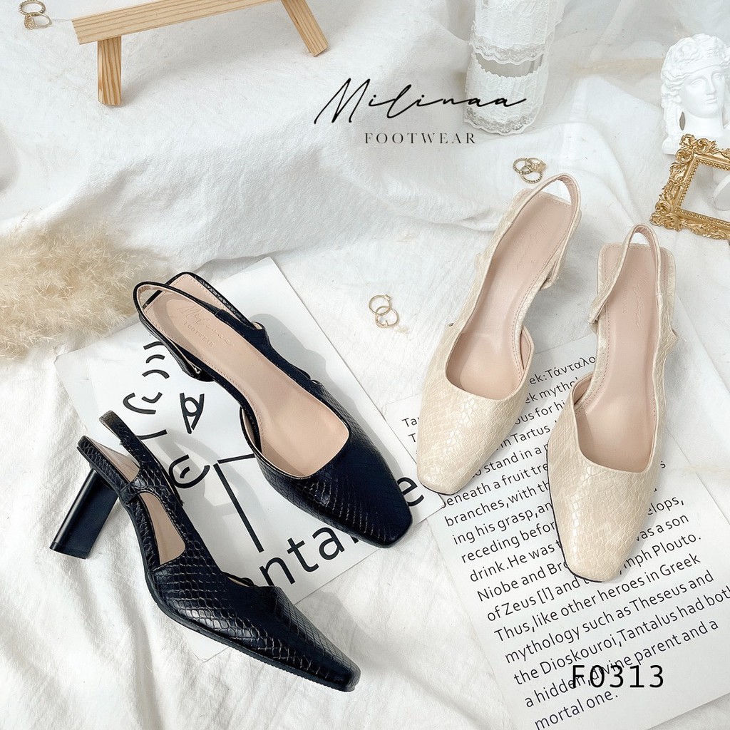 CAO GÓT SLINGBACK SÁU PHÂN BÍT MŨI VUÔNG F0313