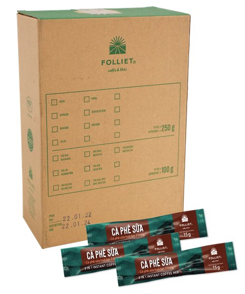 CÀ PHÊ SỮA HÒA TAN 3 IN 1 (Hộp 100 tuýp)