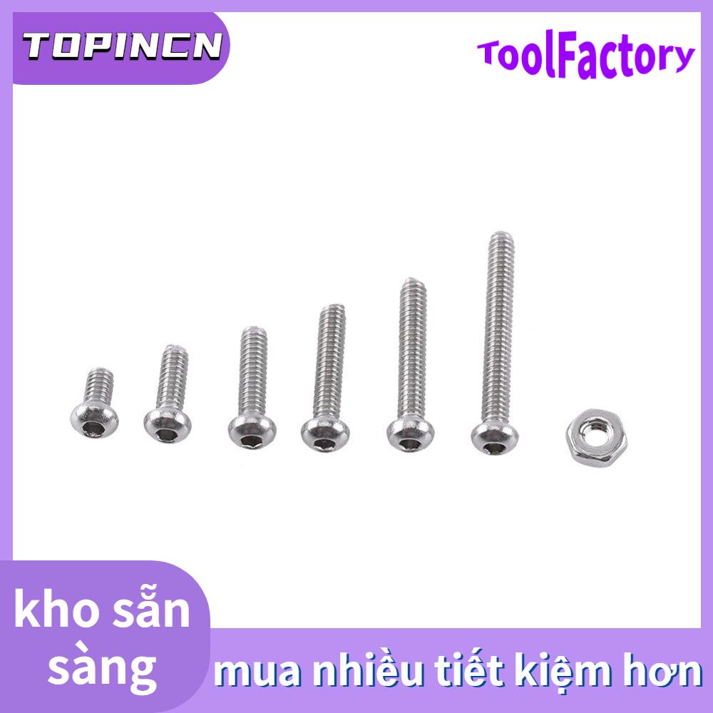 250 Cái Ốc Vít Lục Giác M2 Với Các Loại Đai Ốc Lục Giác Loại Thép Không Gỉ A2, B: Hình Lục Giác Đầu Tròn