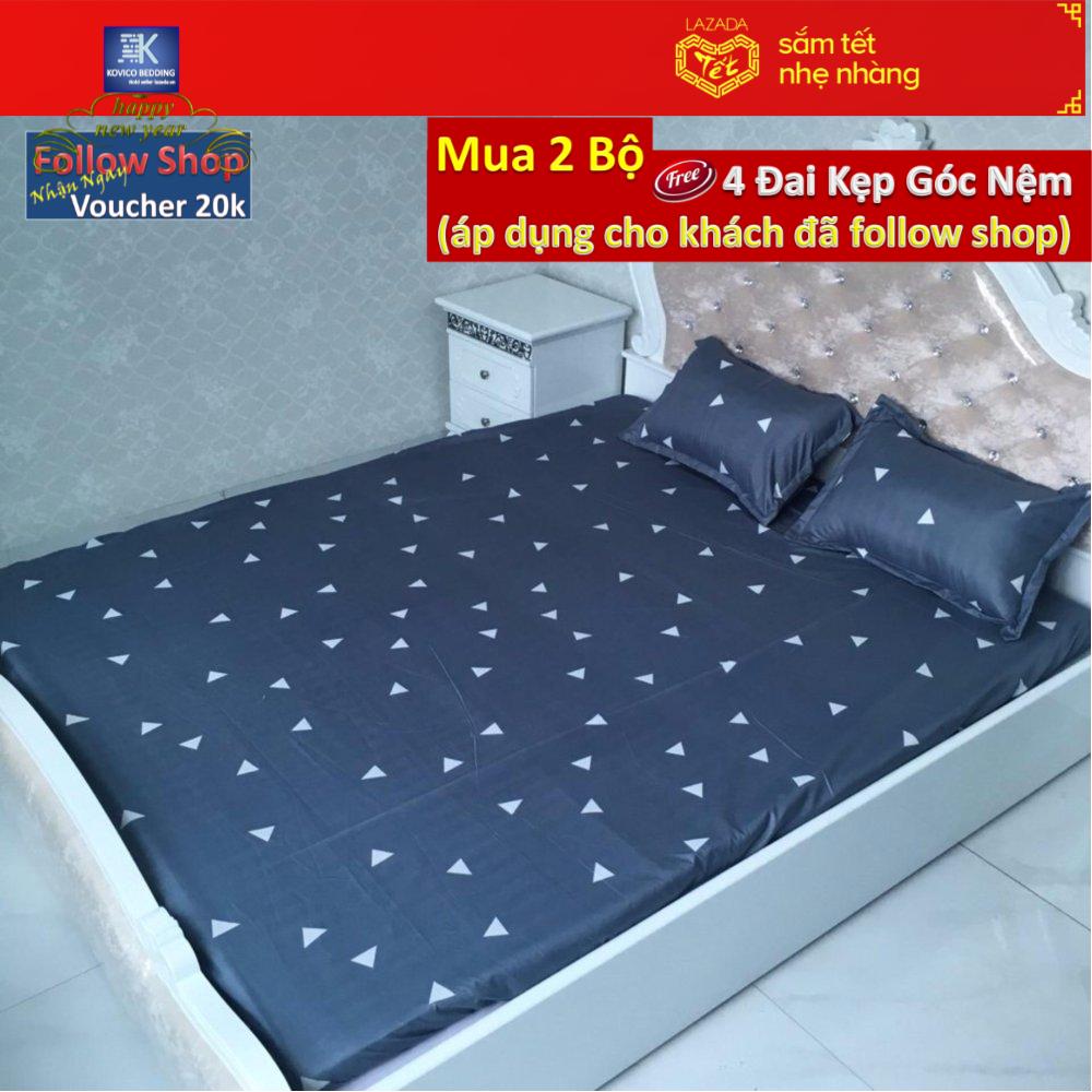 (FreeShip MAX) bộ ga chun poly 1m8x2m + 2 áo gối 45cmx65cm.