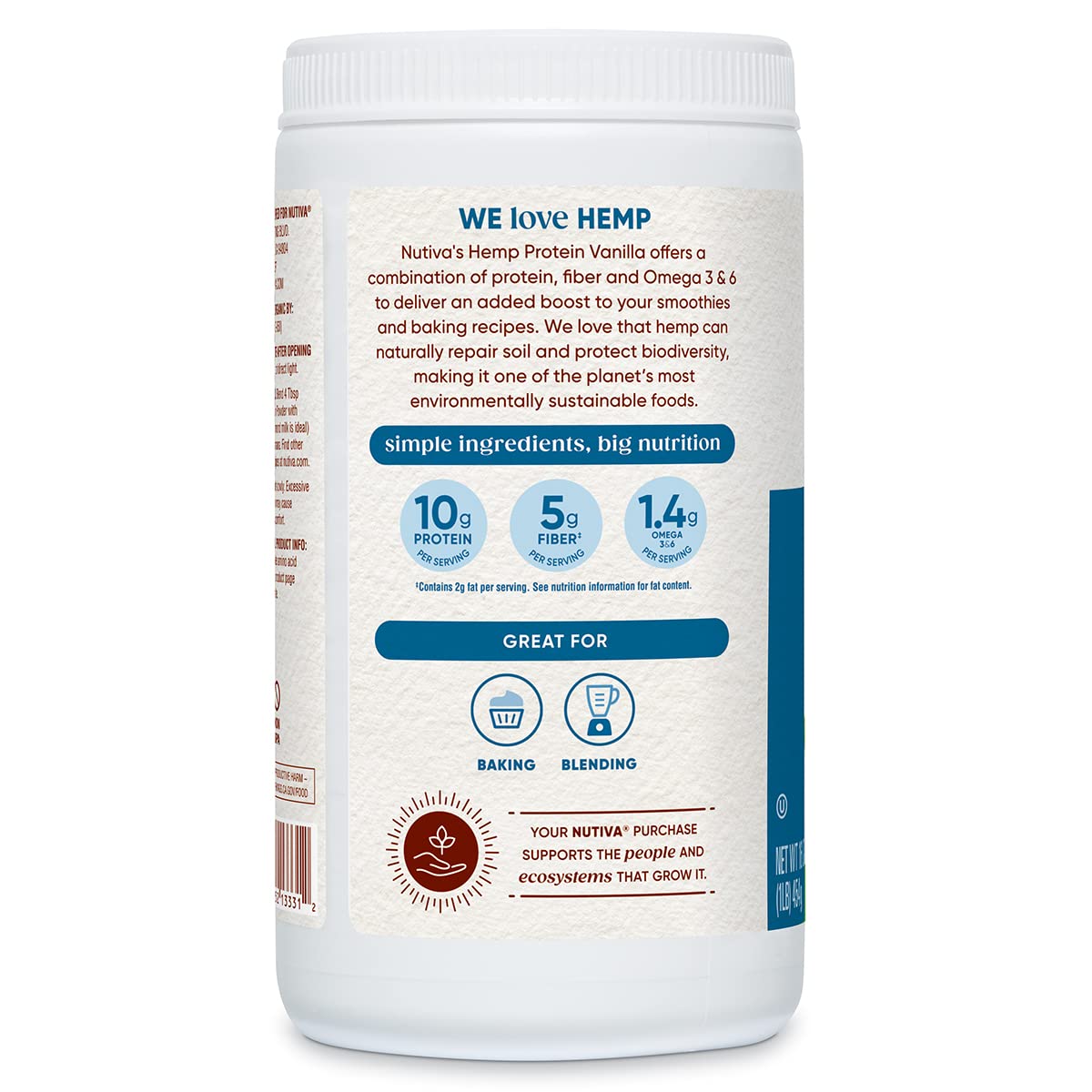 Nutiva Organic Cold-Pressed Hem.p Seed Protein Powder, 1 Pound