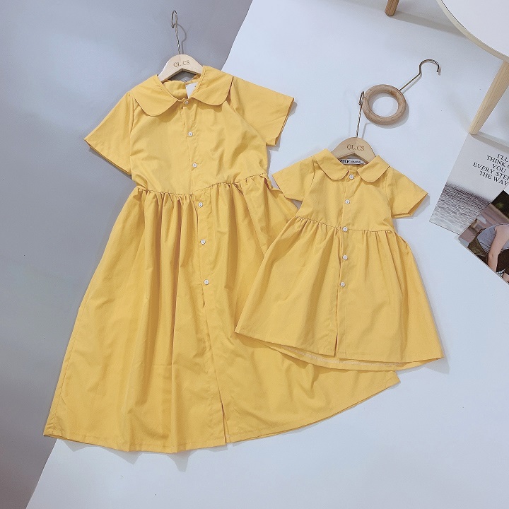 [HCM]Đầm suông vàng cho mẹ và bé DN395