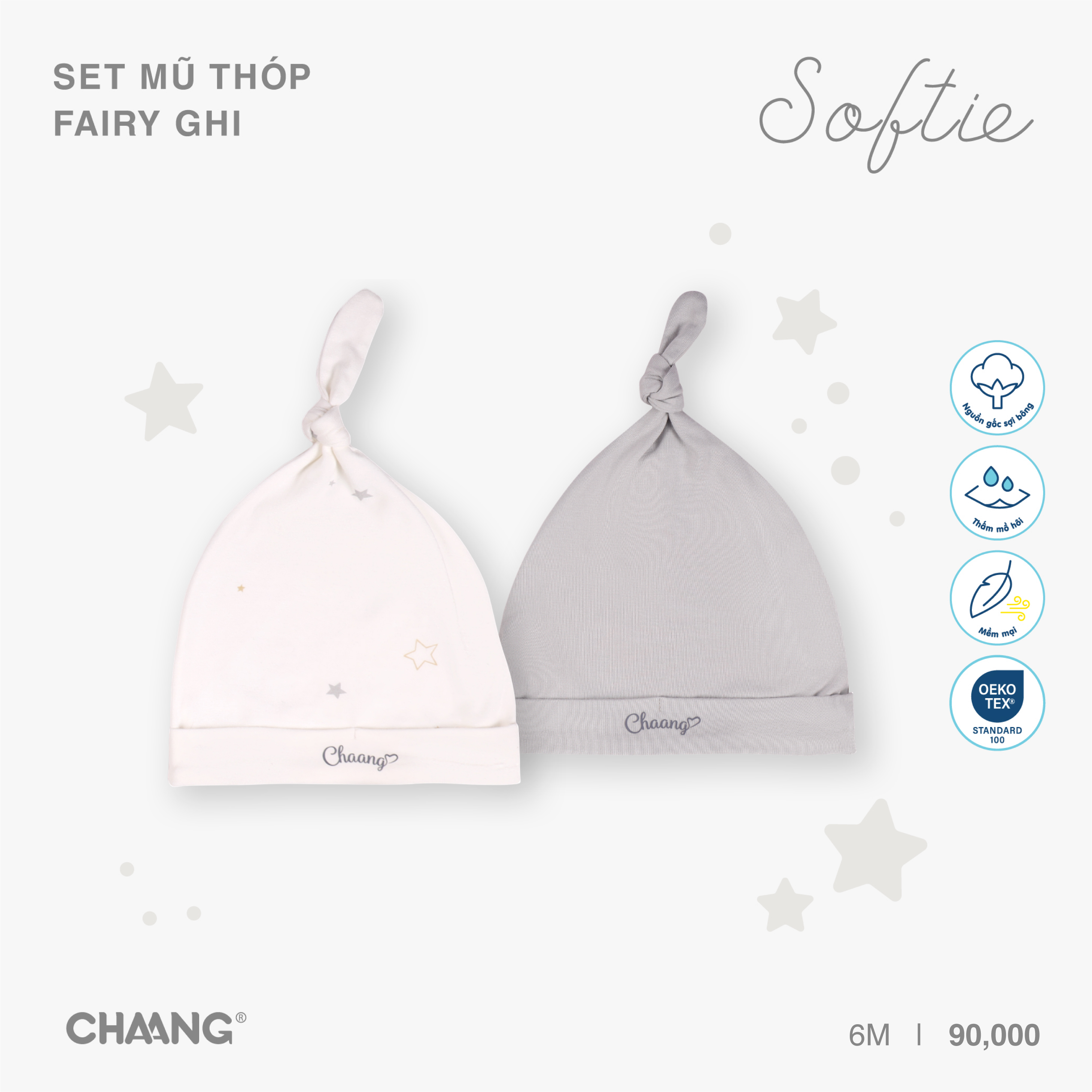 [CHAANG] Set 2 chiếc mũ thóp sơ sinh Fairy Chaang