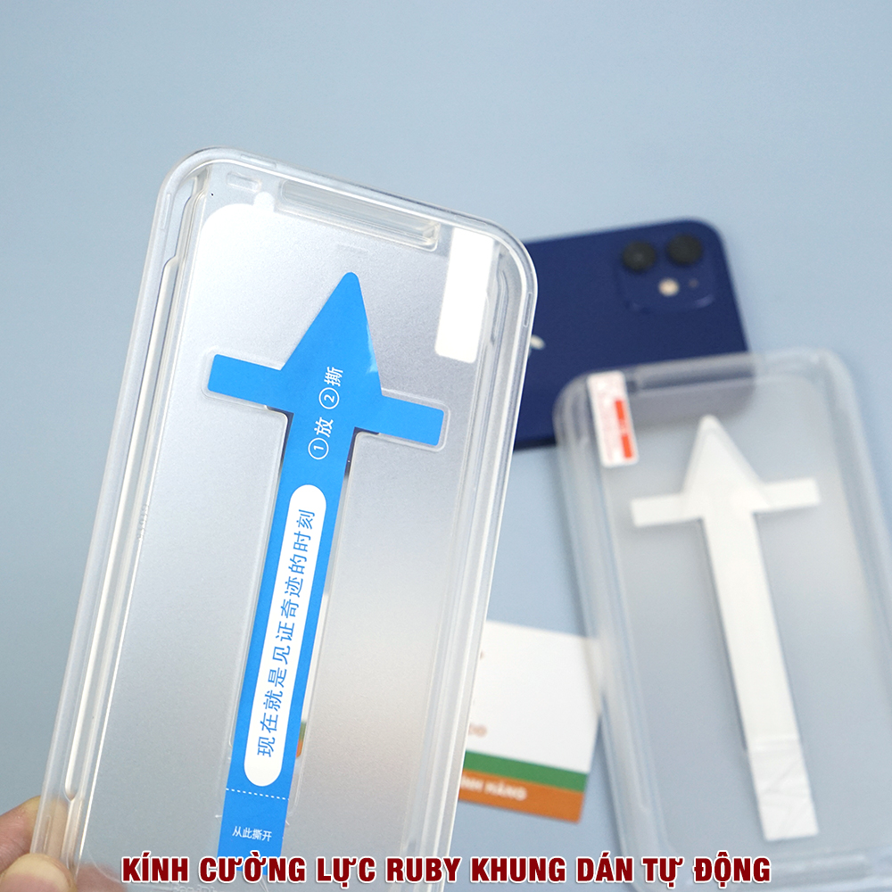 Kính cường lực Iphone 13 Pro Max / 14 Pro Max / 12 Mini / 11 Pro / Iphone Xs Max Ruby khung dán tự động full màn hình viền cong 3D