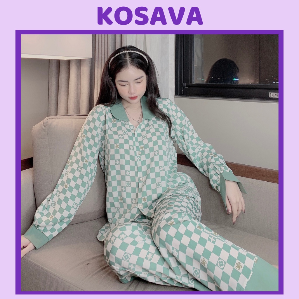 Đồ bộ pijama nữ lụa mango mặc nhà dài tay cao cấp dễ thương KOSAVA