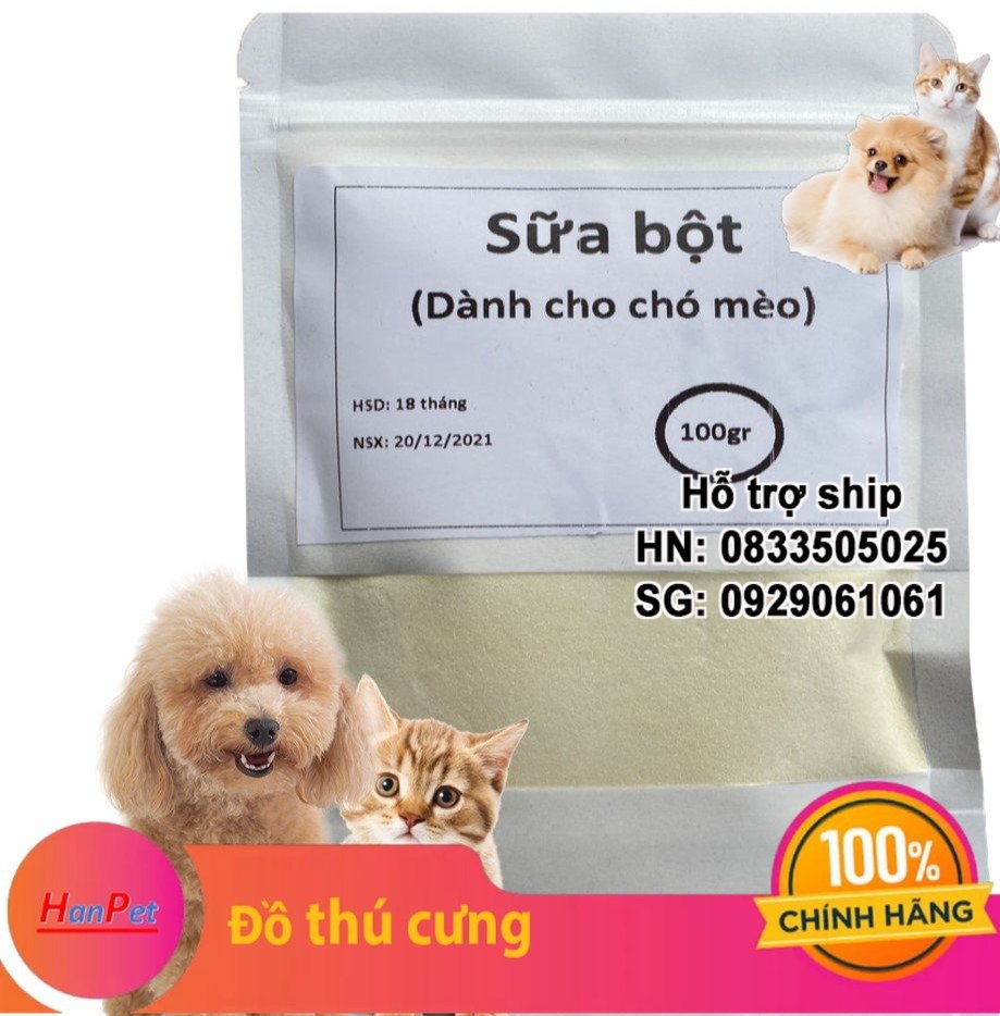 Hanpet - Sữa bột cho chó mèo túi zip 100gr