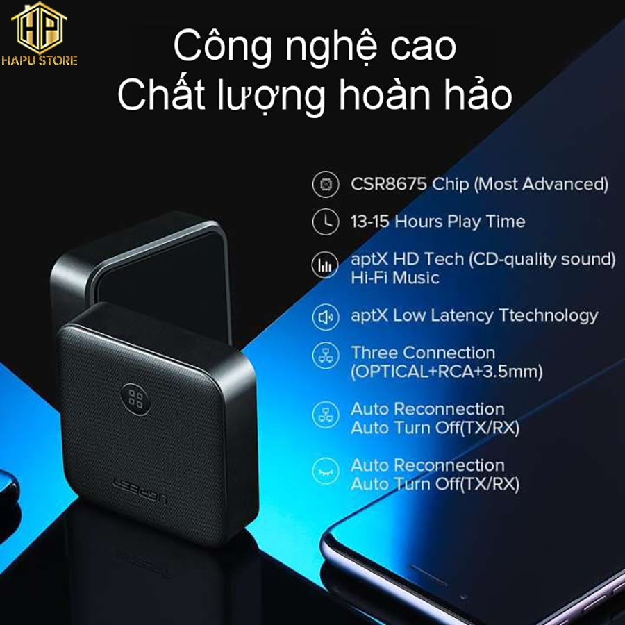 Bộ thu phát Bluetooth 5.0 hỗ trợ APTX Ugreen 70158 cao cấp - Hapustore