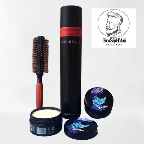 Combo Gôm Xịt Tóc Luxuryuos + Sáp Vuốt Tóc Nam BluMaan Styling Meraki (Bản Tê Giác Xanh ) + Lược