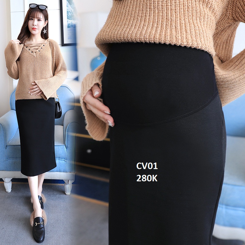 Chân váy bầu công sở thun dày dặn CV01