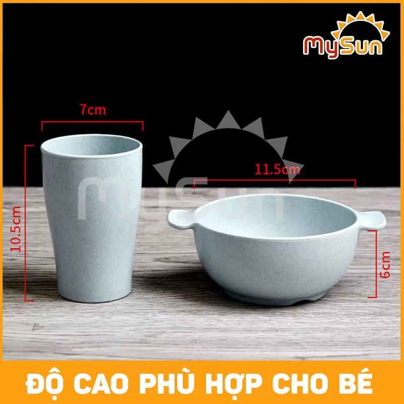 Bộ dụng cụ 6 món khay chén bát ăn dặm, ăn cơm lúa mạch cho bé chống đổ trượt