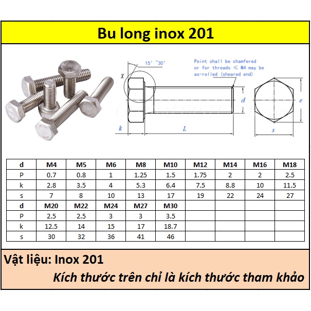 Bulong inox 201 M16