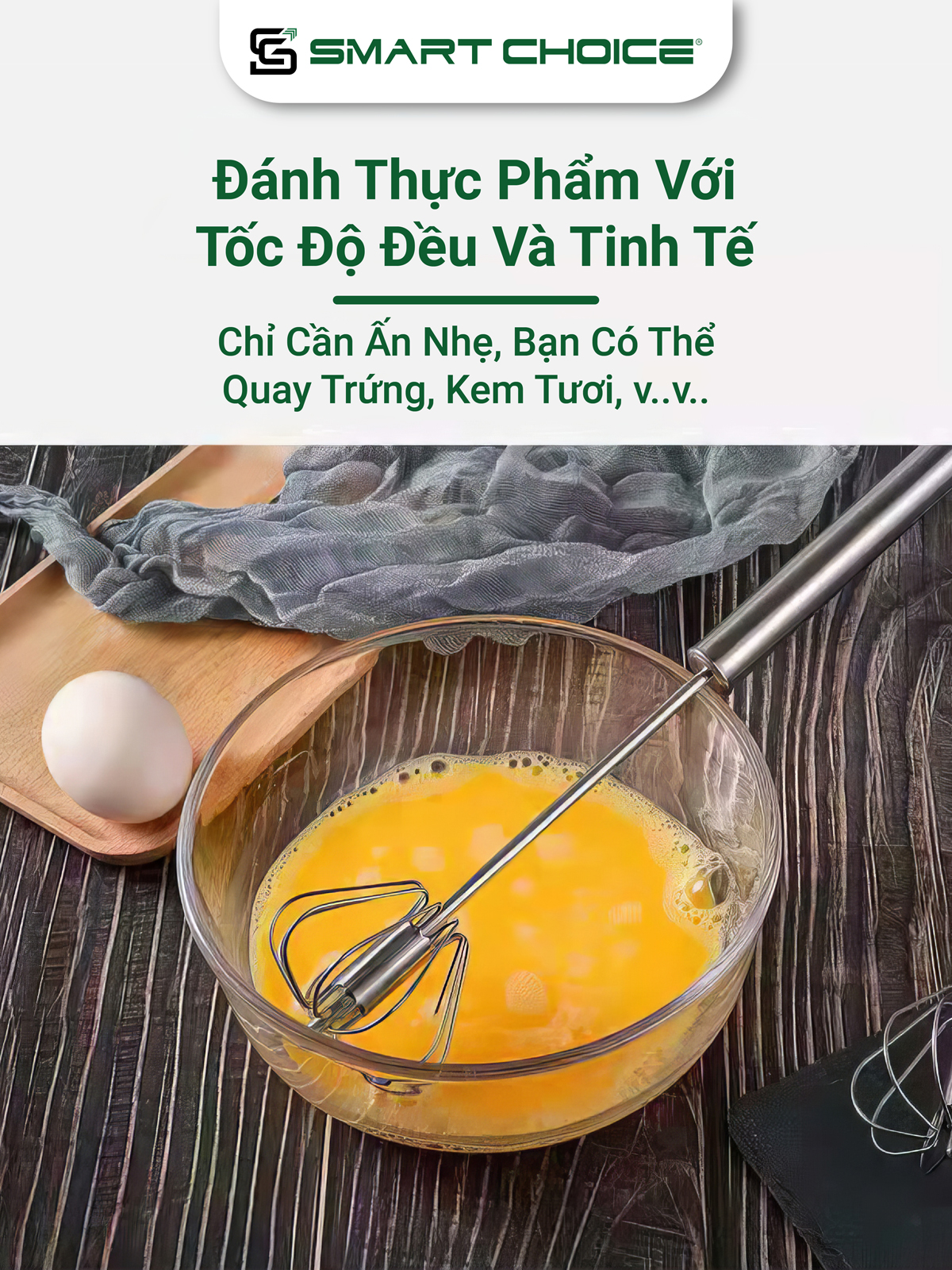 Cây Đánh Trứng SmartChoice 2 Cỡ Inox 304 Cao Cấp