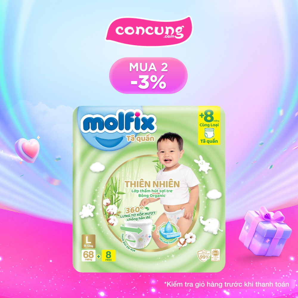 Bỉm tã quần Molfix thiên nhiên + 8 miếng