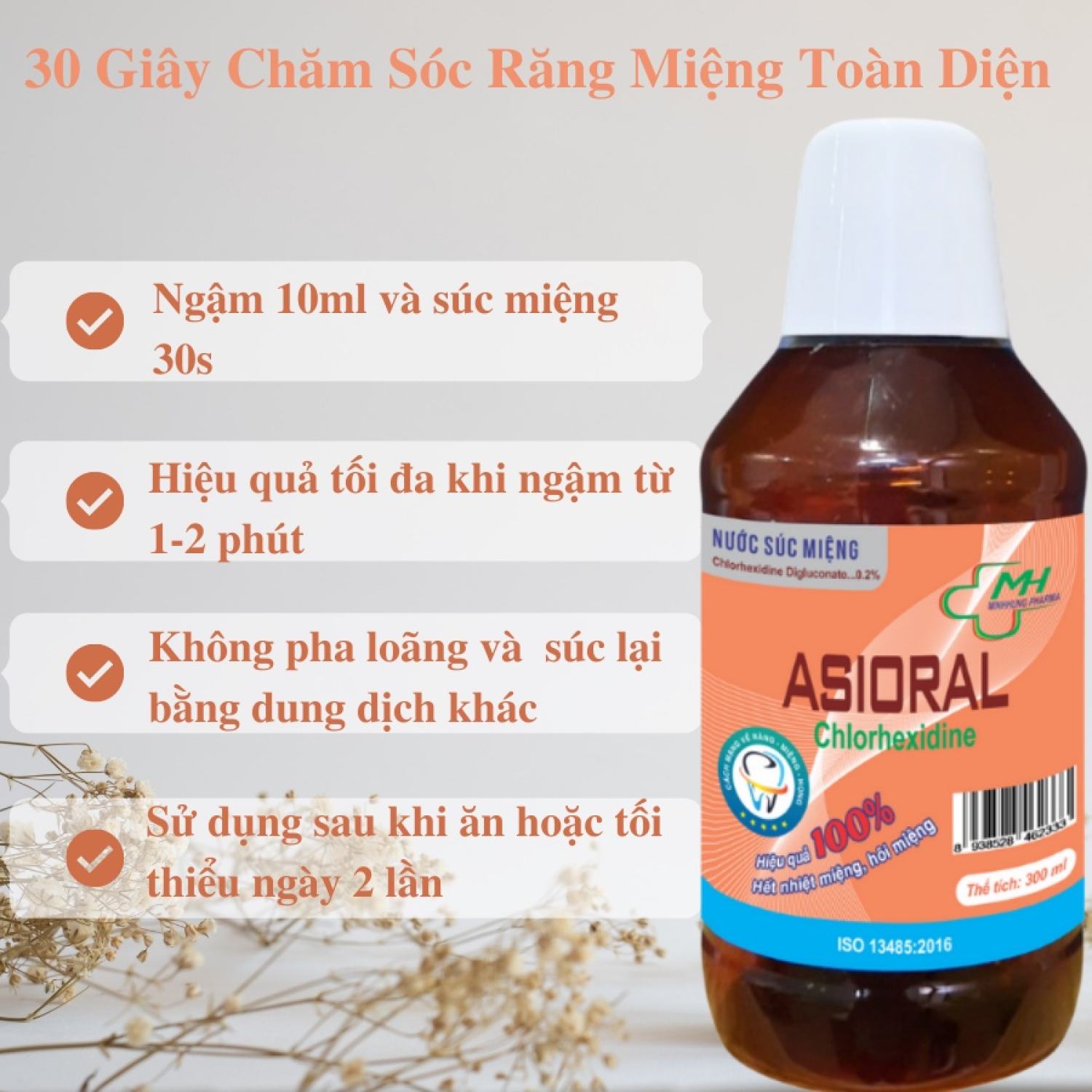 Nước súc miệng ASIORAL CHLORHEXIDINE - 300ml (Hàng chính hãng)
