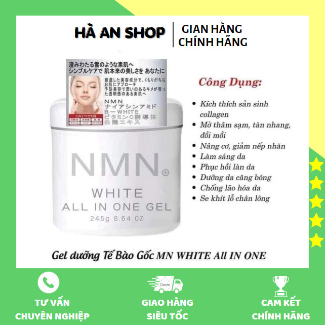 Kem dưỡng trắng da bishou akari nmn white all in one gel hũ 245g nhật bản