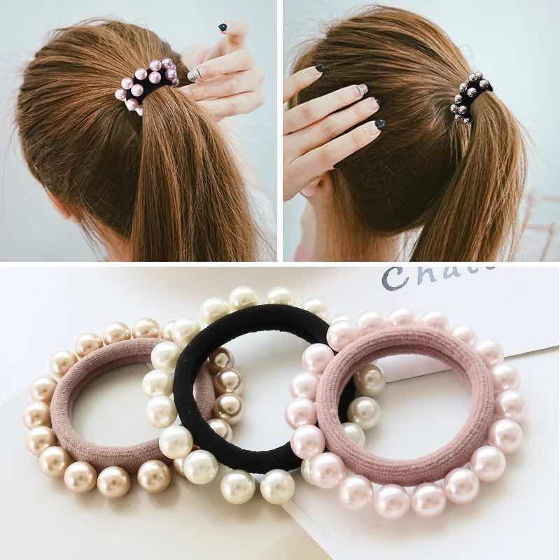 [HCM]Dây thun cột tóc đính ngọc trai màu trắng