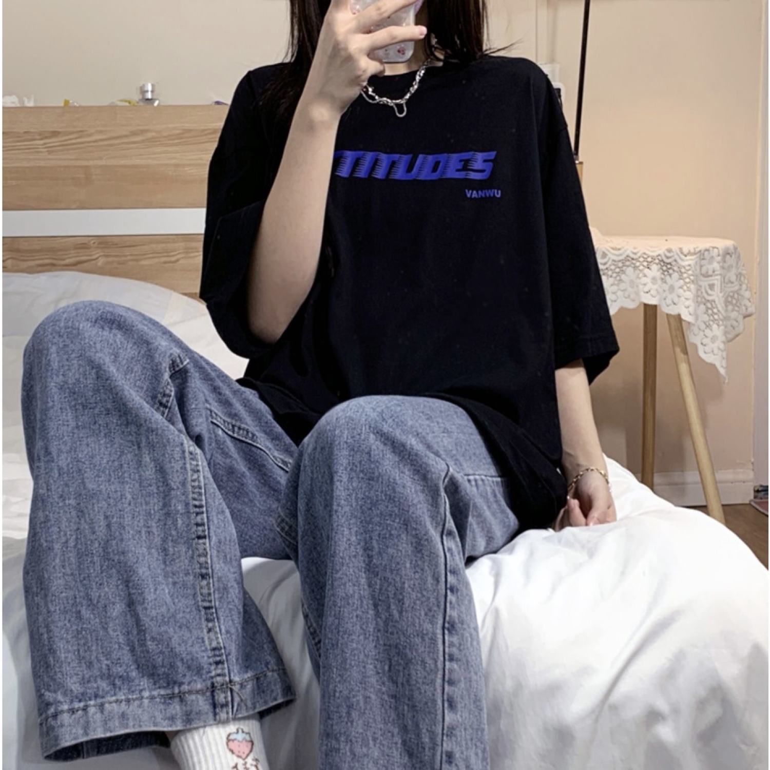 Áo thun tay lỡ form rộng ATTITUDES, áo phông form rộng Unisex