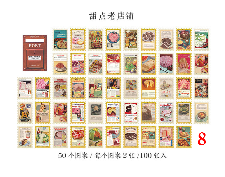 set 100 sticker vintage - sticker tem thư - little postman