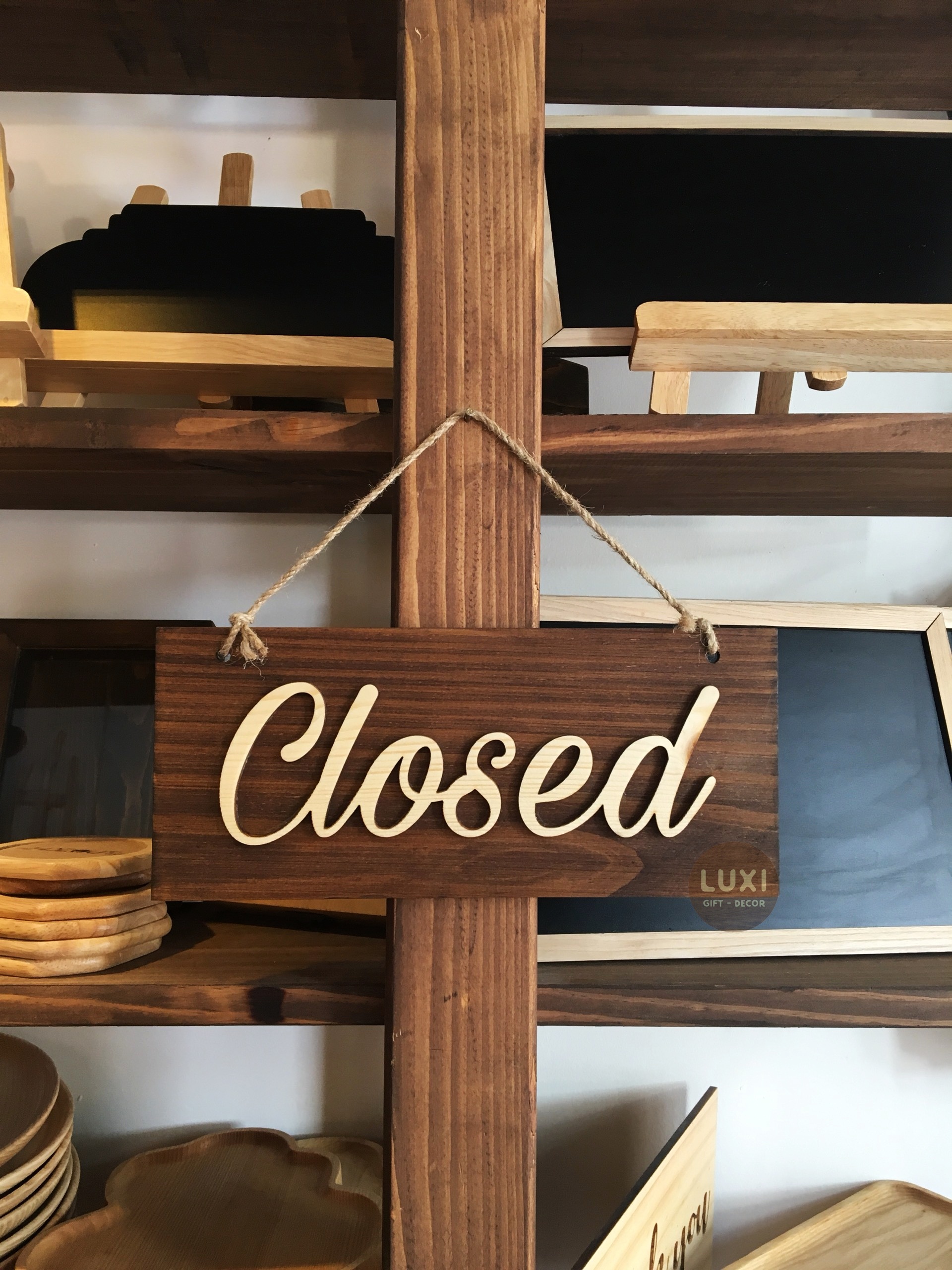 Bảng gỗ treo cửa 2 mặt Open - Close 12 LUXi decor