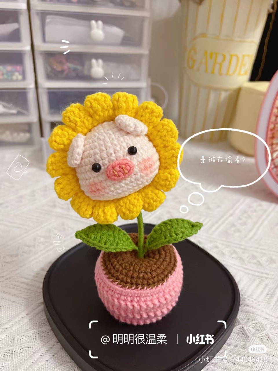 Chậu hoa bé heo, thỏ mặt trời, capybara, gấu có hoa bằng len Handmade(Ảnh Thật)