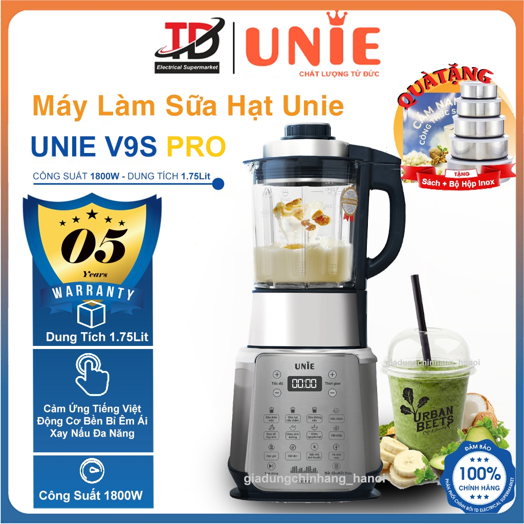 Máy làm sữa hạt đa năng unie v9s pro, new 2024 - tích 1.75l - công suất 1800w - 84.000 vòng/phút, hàng chính hãng