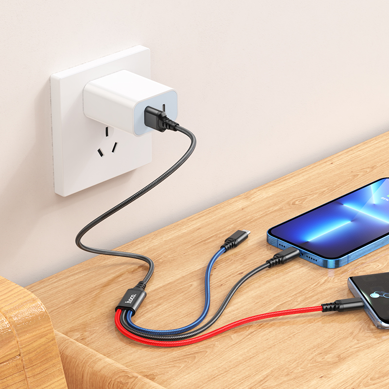 Cáp sạc 3 đầu Hoco X76 Lightning+ Type-C + Micro dây dù siêu bền dài