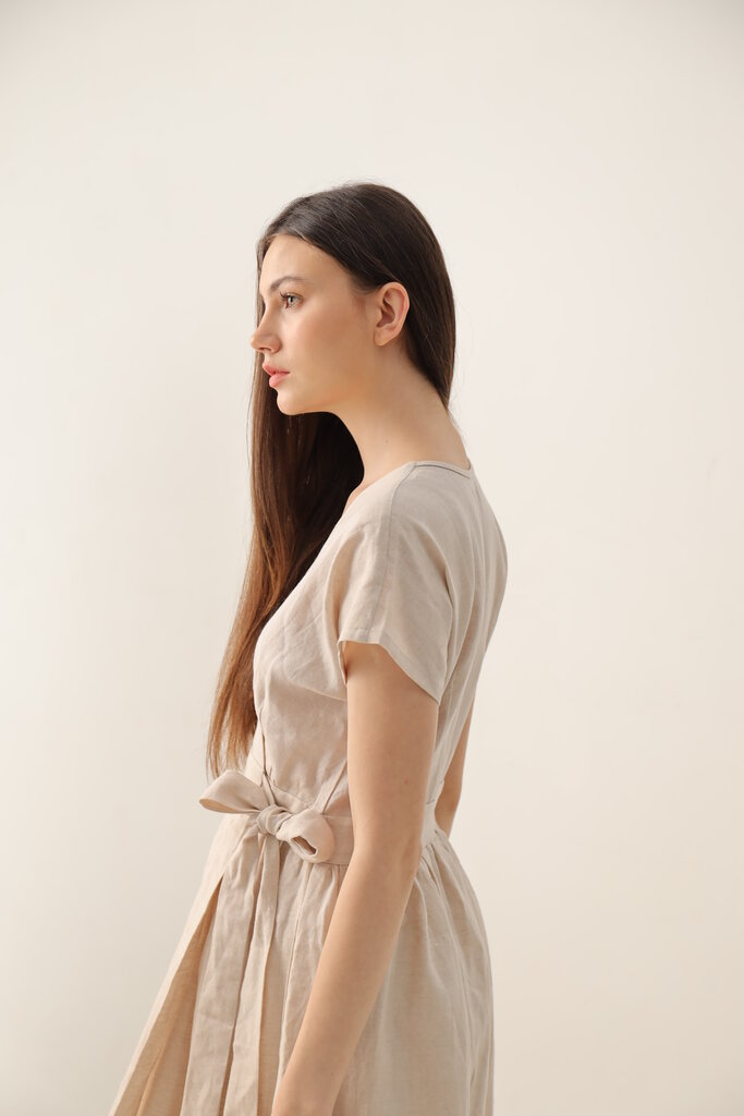 Anam Premium linen hip wrap dress