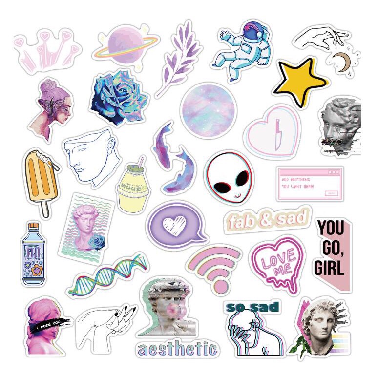 [HCM]Sticker Hình Dán Nghệ Thuật Tông Tím Mộng Mơ