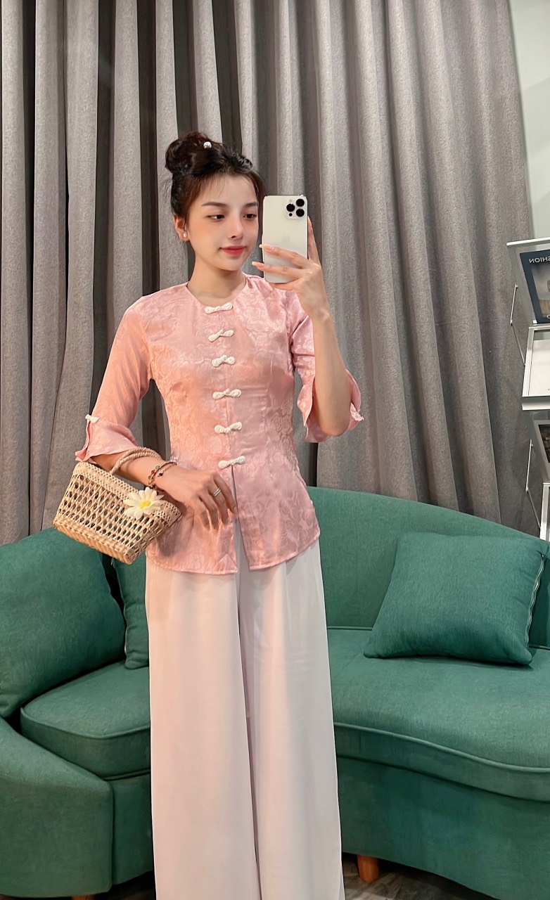 ÁO BÀ BA LỤA GẤM TAY XÒE