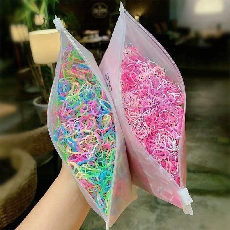 Túi 1000 dây thun cột tóc cao su co giãn có túi zip cho bé