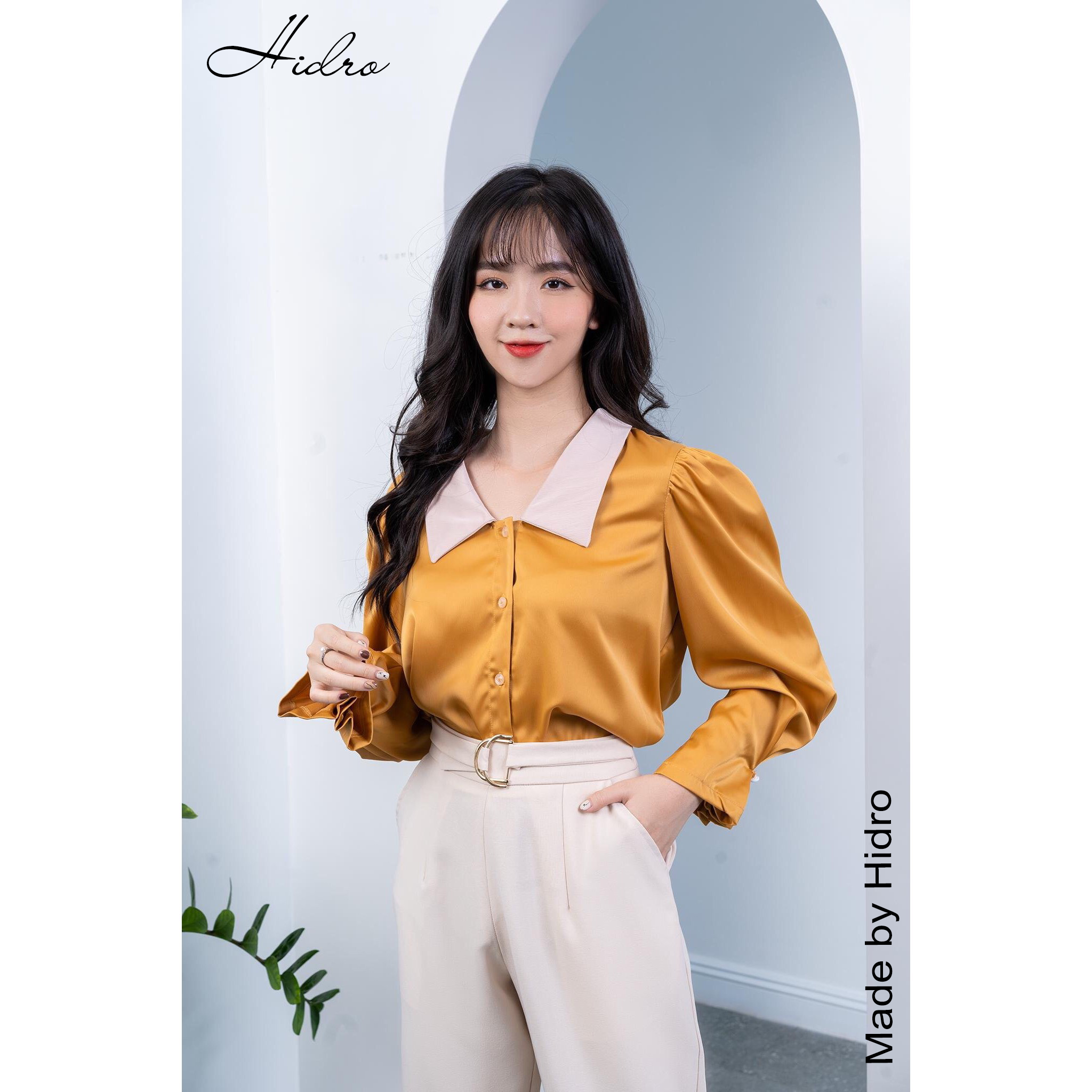 HIDRO Set áo lụa gân vàng mix quần baggy