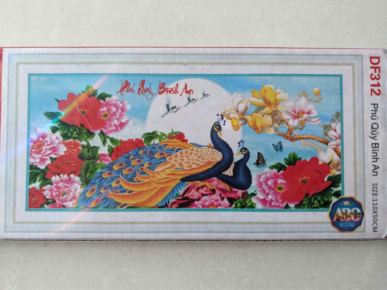 Tranh đính đá con công Phú quý bình an LV180 - tự đính