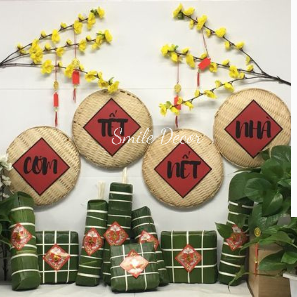 Mẹt tre tròn hun khói đựng đồ ăn, rau cũ quả, vẽ tranh workshop, trang trí Tết vintage