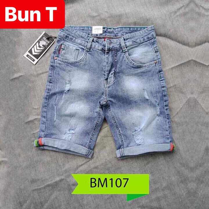QUẦN SHORT SỌT LỬNG JEAN NAM CHẤT BÒ XANH WASH NHỎ, CO GIÃN NHẸ THÁI LAN TT-107 TRANG BUN FASHION