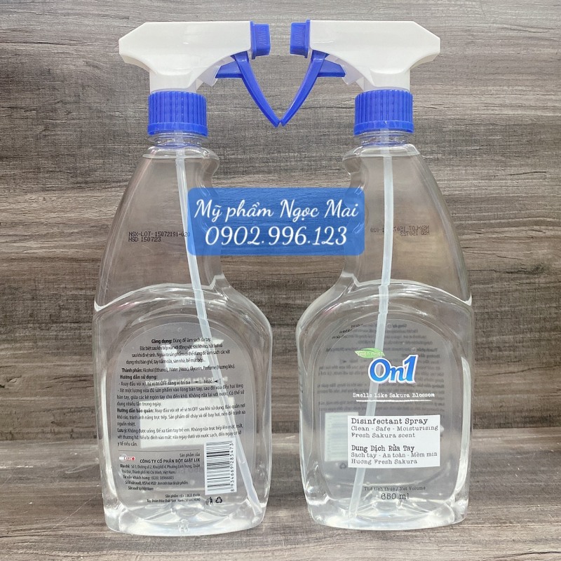 Combo 2 chai nước rửa tay khô On1 hương thơm BamBoo Charcoal xịt sát khuẩn vật dụng toàn bộ bề mặt 99,9% chai 650ml