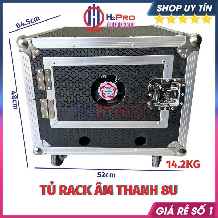 Tủ rack âm thanh 8u dày dặn 4 bánh xe - cánh cửa - quạt làm mát, tủ máy âm thanh nhỏ gọn bảo vệ thiết bị - h2pro audio