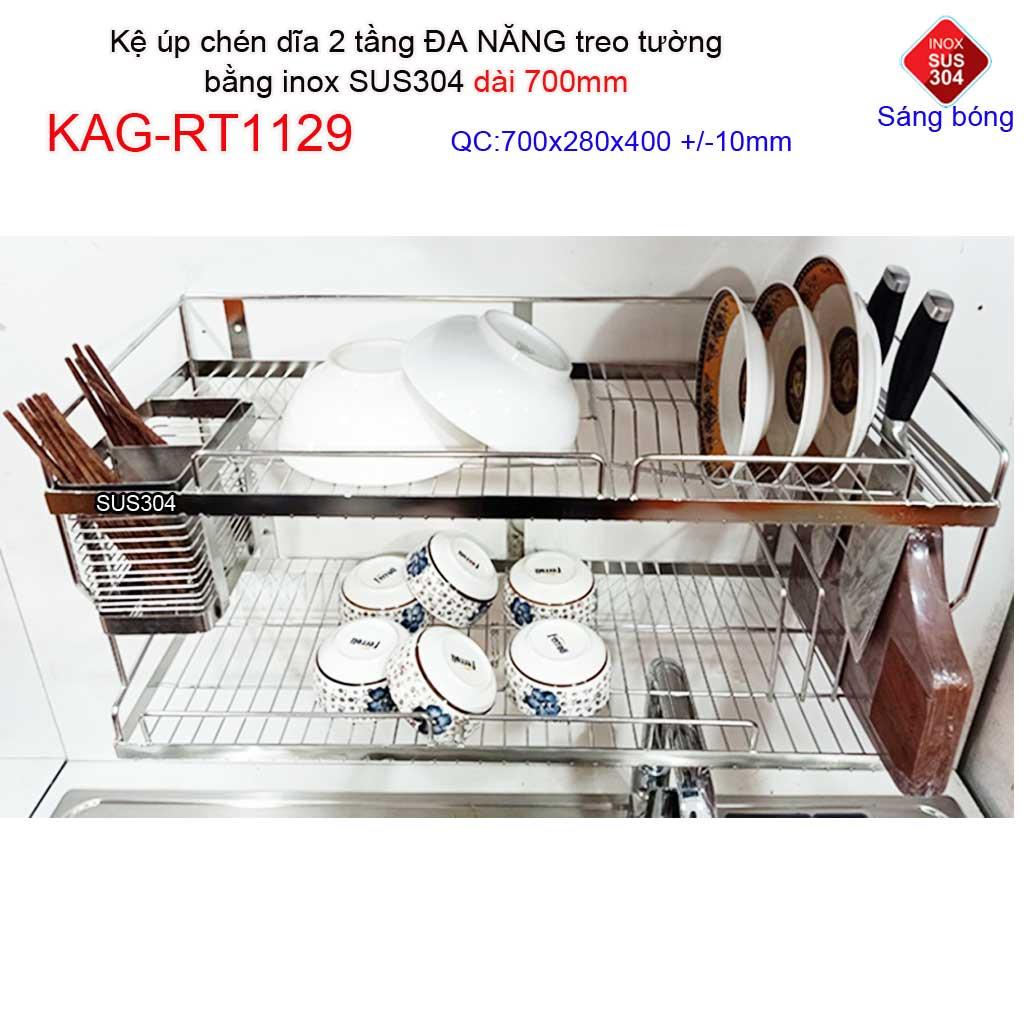 [HCM]Kệ đựng chén dĩa dài 70cm Inox roca kệ úp chén dĩa inox SUS304 2 tầng KAG-RT1129