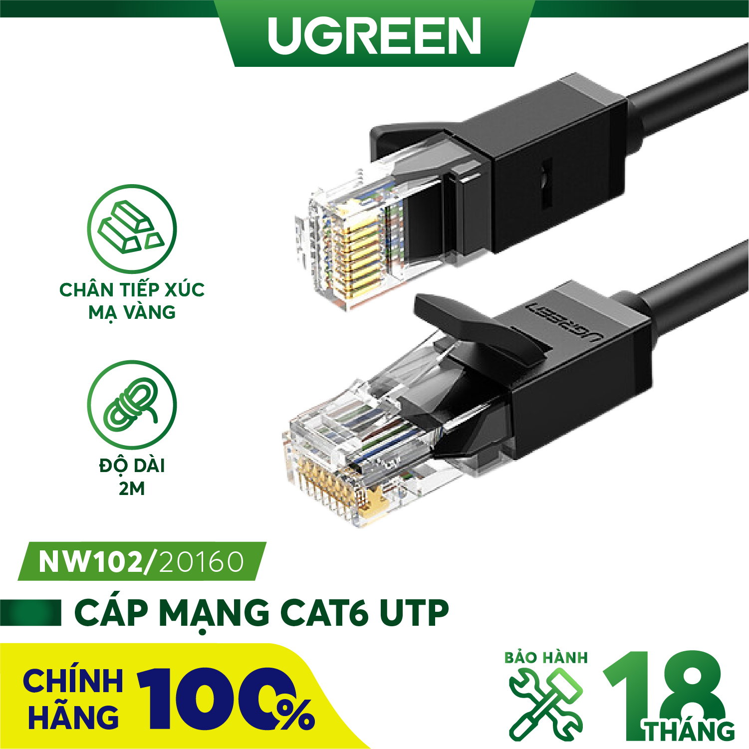 Cáp mạng đúc sẵn Cat6 tròn dài 25m chính hãng Ugreen 20167 cao cấp