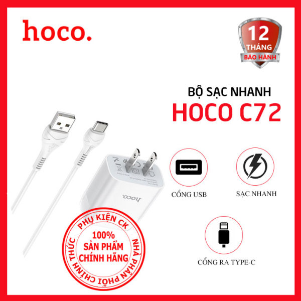 Bộ sạc nhanh Hoco C72 1 cổng USB 2.1A kèm cáp Type-C