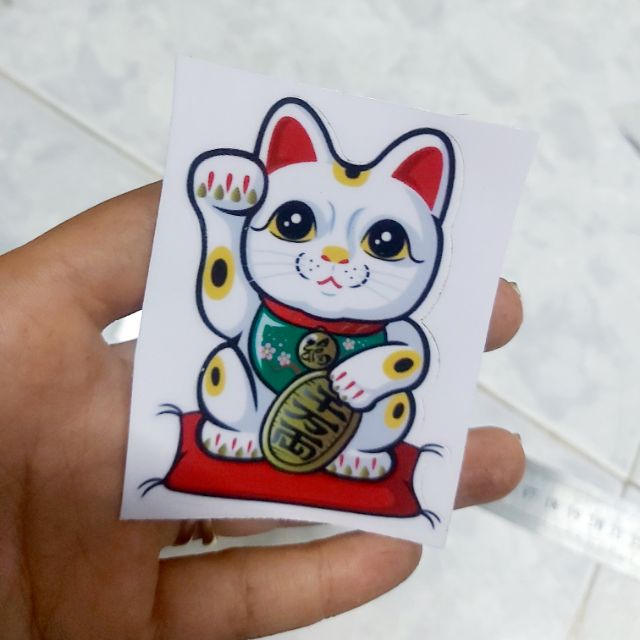 Combo 2 Tem Sticker Decal Mèo May Mắn Lucky Dán Xe, Điện Thoại, Nón Giá Rẻ