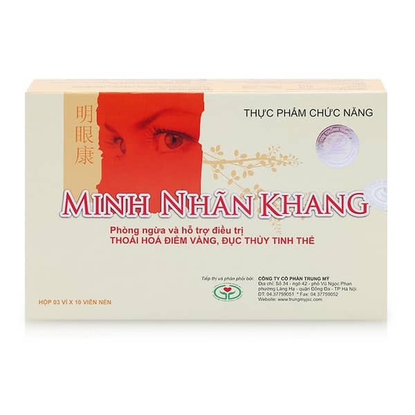 Viên uống Minh Nhãn Khang - Hỗ trợ điều trị thoái hóa điểm vàng, đục thủy tinh thể (Hộp 30 viên)