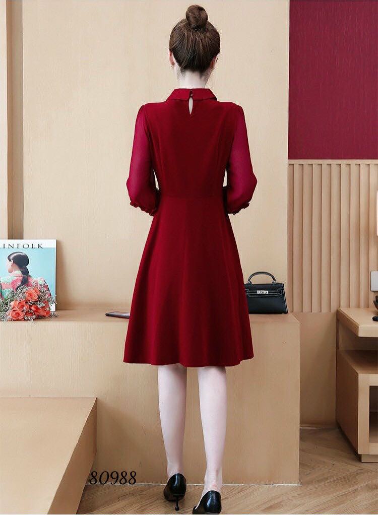 [HCM]ĐẦM XÒE CÔNG SỞ DÀI TAY ĐÍNH NƠ DỄ THƯƠNG