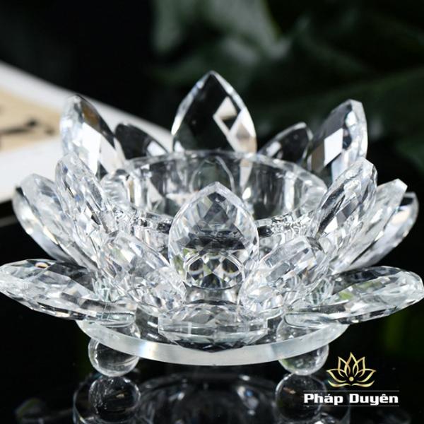 Đế Nến Hoa Sen Thấp Pha Lê Nhiều Màu Sắc 12cm